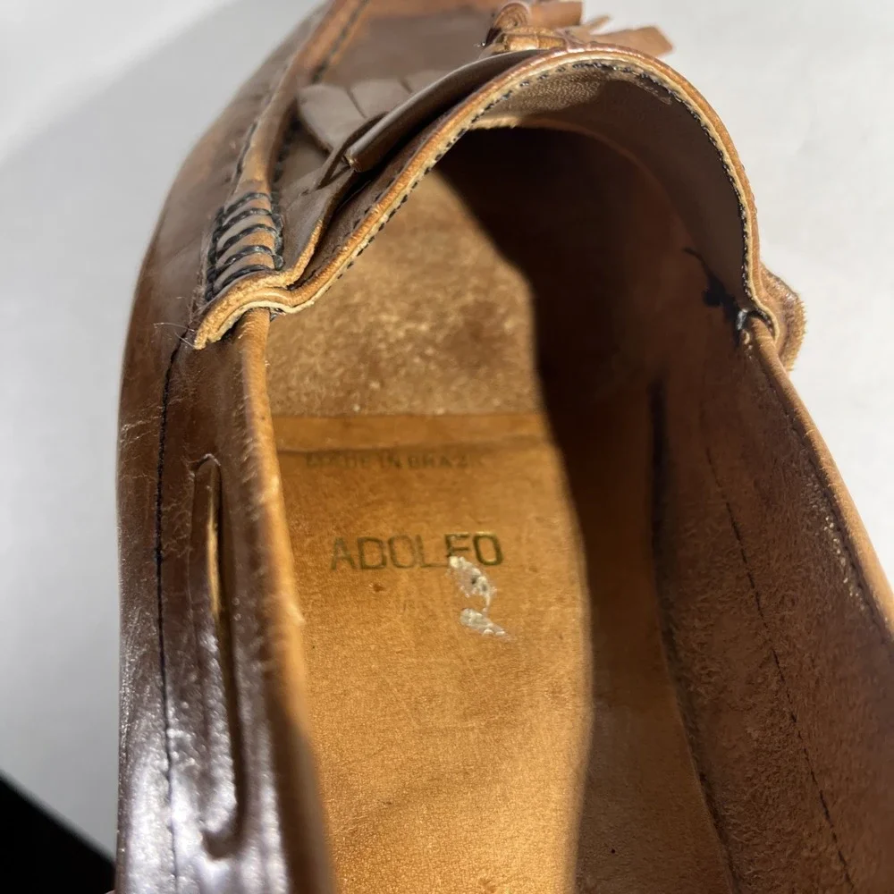 Vtg Adolfo Oleg Cassini Italian Brown Leather Kiltie Tassel 